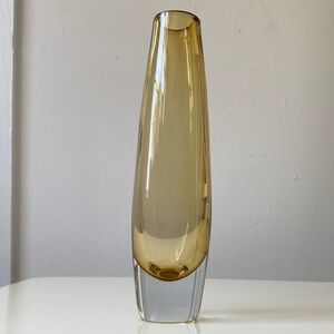 Aseda Glasburk Amber Torpedo Glass Bud Vase c.1960s 7.5" tall